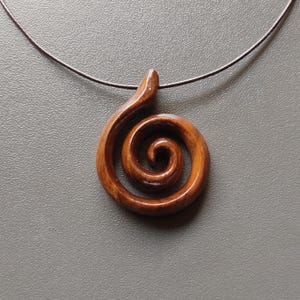 Spiral Pendant-Hand Carved Wooden Pendant-Statement Necklace for Her and Him-Unique Wooden Gift Idea-One of a Kind Birthday Gift-Eco