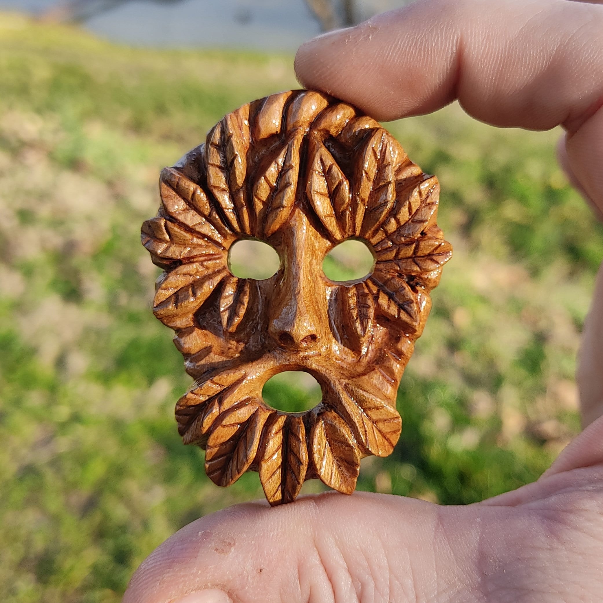 Green Man Mask-wooden Necklace-hand 