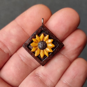 Sunflower Necklace-Wooden Necklace-Hand Carved-Eco Friendly-Wood Carving Pendant for Her-Statement Necklace-Organic-Natural-One of a Kind