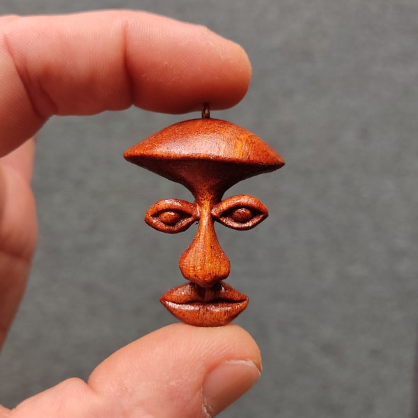 Mushroom Necklace-Wooden Necklace-Hand Carved-Eco Friendly-Wood Carving Pendant for Her-Statement Necklace-Organic-Natural-One of a Kind