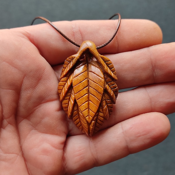 Leaves Necklace-Wooden Necklace-Hand Carved-Eco Friendly-Wood Carving Pendant for Her-Statement Necklace-Organic-Natural-One of a Kind