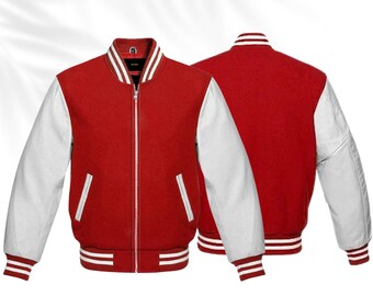 Red-White |Zipper Varsity Jacket|Bomber jacket|Baseball jacket |Letterman jacket| Gift for her&him |Unisex| personalised varsity