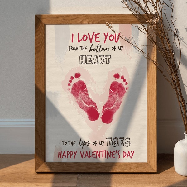 Bottom of My Heart Valentine's Day Footprint Art Valentine's Footprint Craft Toddler Valentine's Day Art Heart Footprint Keepsake Art