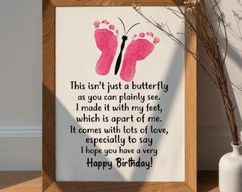 Happy Birthday Footprint Butterfly Keepsake Kids Footprint Craft Baby Footprint Art Happy Birthday Gift For Mom / Dad Butterfly Footprint.