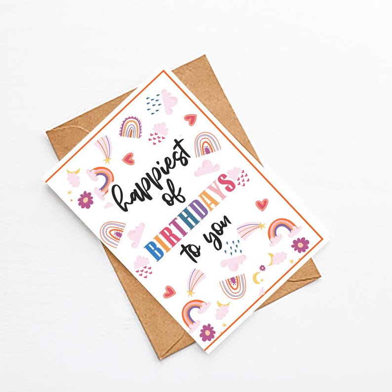 Rainbow Happy Birthday Karte Für Frauen – Rose Gold Boho Design, 12,7 X 17,8 Cm, 350 G/m² Papier, Mit Umschlag