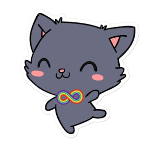 Rainbow Infinity Bow-Tie Kitty Sticker, Rainbow infinity Sticker, Autism sticker, autistic sticker, neurodivergent sticker, disabled sticker
