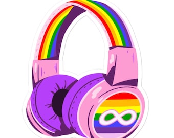 LARGE headphone sticker, Rainbow sticker, Rainbow infinity Sticker, Autism sticker, autistic sticker, neurodivergent sticker,