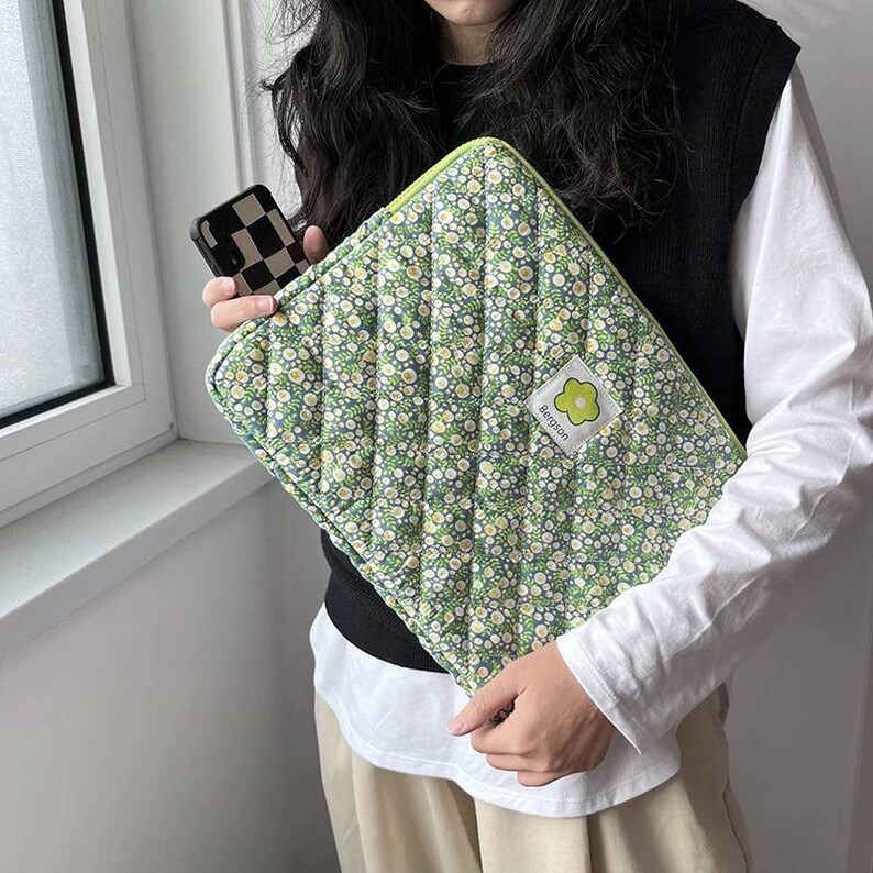 Quilted Laptop Sleeve Case Floral Macbook Pro Case Ipad Etsy UK