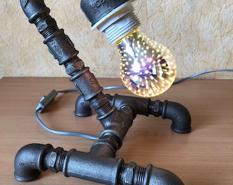 Lampe de table industrielle Edison, lampe de bureau steampunk rétro vintage, éclairage intérieur en fer loft artisanal, cadeau d’anniversaire rustique pour lui