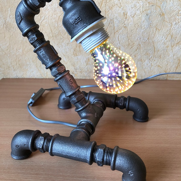 Industriële Edison tafellamp, Vintage retro steampunk bureaulamp, Handgemaakte loft interieur ijzeren pijp verlichting, Rustieke verjaardagscadeau voor hem