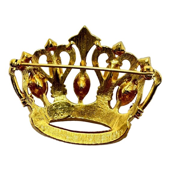 TTjewelry Gold Tone Crown Flower Brooch With Green Crystals - Can Also Be A Pendant