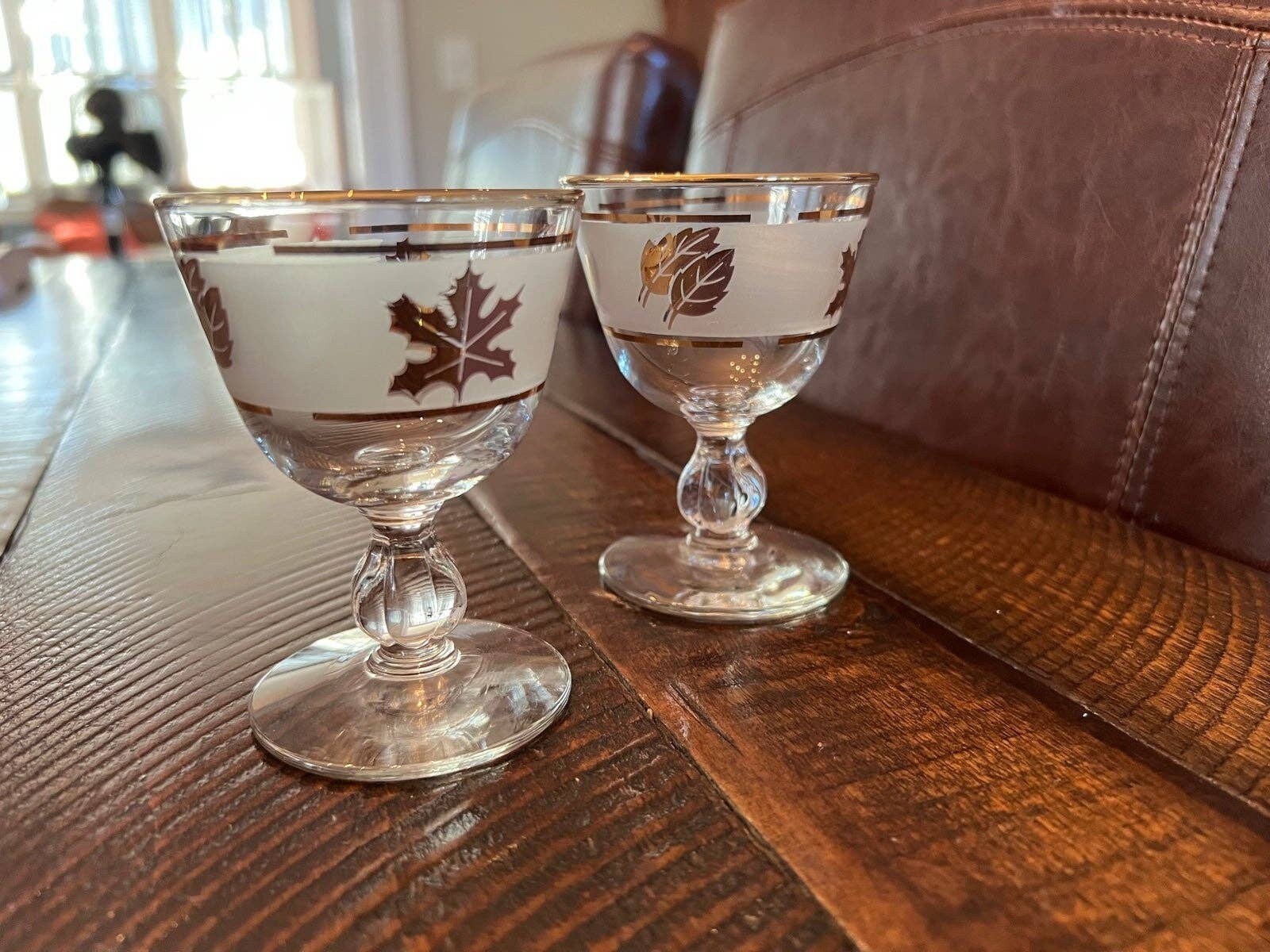 Vintage 1950s Libbey Cordial Glasses With Gold Leaves Etsy