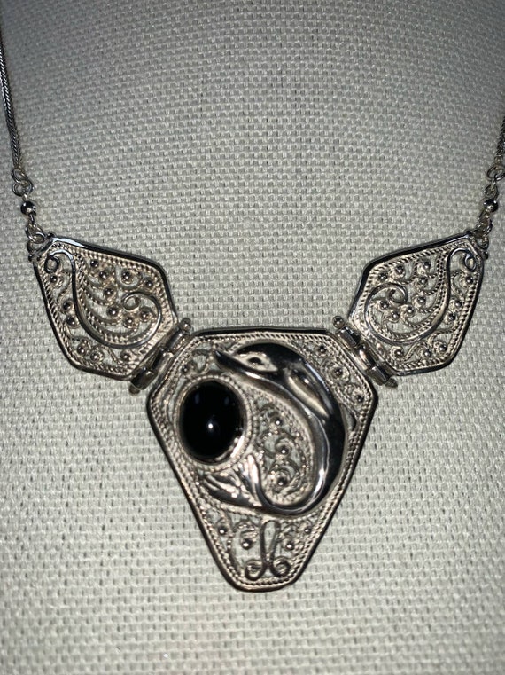Vintage! Sterling Silver Dolphin and Black Onyx Ar