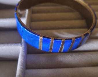 VTG messing blauw geverfde bot ingelegde armband bohochic/j83