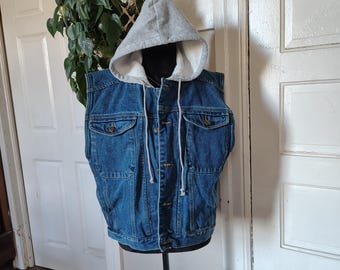 True Vtg 80er Jahre Kapuzen Grunge Denim Alternative Weste / T396
