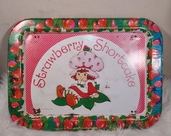Vintage 1981 Jordgubbs-Shortcake Metall Hopfällbar TV-bricka Lap 80-talet 17,25” X 12,5”