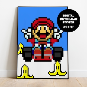 Mario Kart Retro gaming Poster Download, Mario bedroom poster Digital Download PDF & JPG.