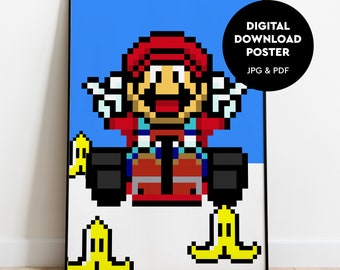Mario Kart Retro gaming Poster Download, Mario bedroom poster Digital Download PDF & JPG.