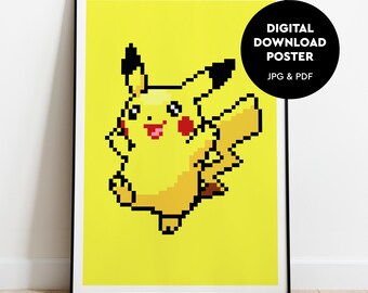 Pikachu Pokemon Digital Download Poster. Pokemon Poster, Pikachu bedroom wall art