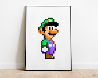 Luigi Poster, super Mario poster, retro gaming, retro gaming poster, retro gaming prints.