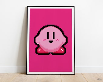 Kirby A4 Poster Print, retro gaming print, retro gaming poster, 80s retro, Kirby Poster Print