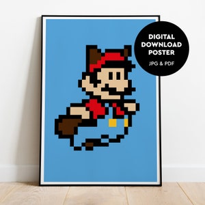 Super Mario Flying  Print Poster. Retro gaming Poster. Mario bedroom poster Mario PDF JPG.