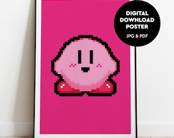 Kirby Poster Design Digital Download Print Kirby Wall Art Retro Game Poster