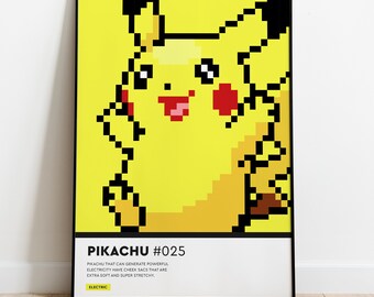 Pikachu A4 Poster Print. Retro Gaming Poster. Pokemon Poster. Pokemon Type Poster