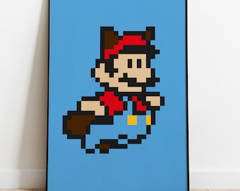 Super Mario Flying Poster, retro gaming poster, retro gaming, 80s poster, Mario, super Mario