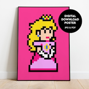 Princess Peach Poster, Retro Game Poster, Super Mario Wall Art as a Digital Download