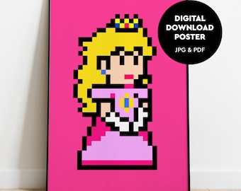 Princess Peach Poster, Retro Game Poster, Super Mario Wall Art as a Digital Download
