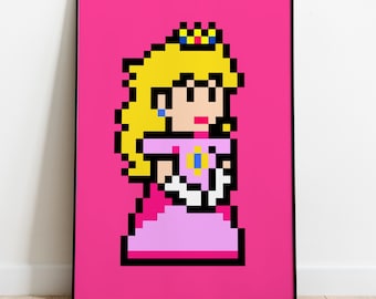 Princess Peach Poster, Princess Print, Retro Gaming Poster, princess wall art, Gaming Poster