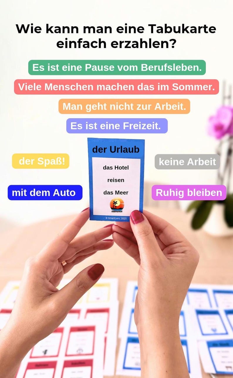 Deutsch Lernen - A2 Tabu Spiel Karten– 40 Wortkarten für Anfänger (PDF