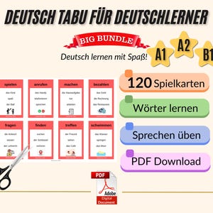 German Vocabulary Taboo Cards: A1-B1 Learning Bundle (PDF Download)