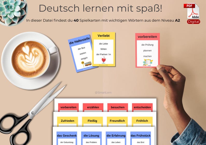 Deutsch Lernen - A2 Tabu Spiel Karten – 40 Wortkarten Für Anfänger (PDF