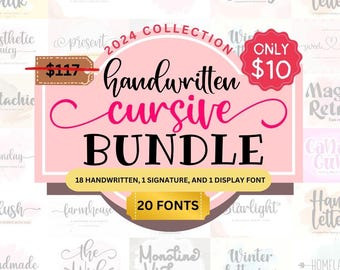 Cursive Font Bundle: 20 Handwritten Script Fonts for Cricut