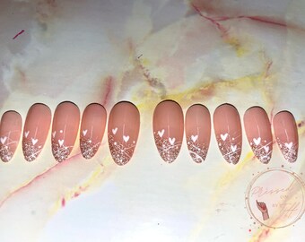 ROSE GOLD LOVE | Press on nails | Custom nails | Custom press ons | Fake Nails | Glue on nails | Glitter nails | Valentines Day nails