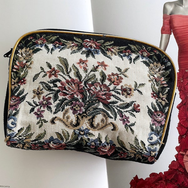 Vintage Old Vienna Petit Point Tapestry Bolso cosmético