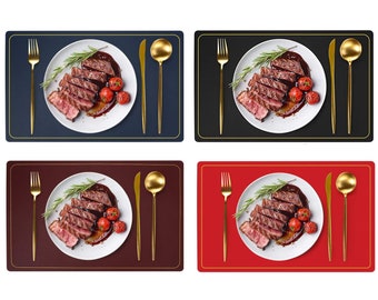 Faux Leather Placemat Set with Gold Cork Coasters