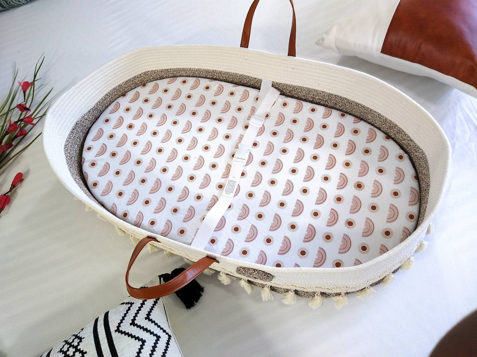  Baby Changing Basket- Cotton Rope Changing Table Topper Moses  Basket, Thick Foam Pad with Removable Cotton Cover- Storage Bag and Plush  Blanket- CPSC Safety Compliant- Boho Decor in Coffee Color 