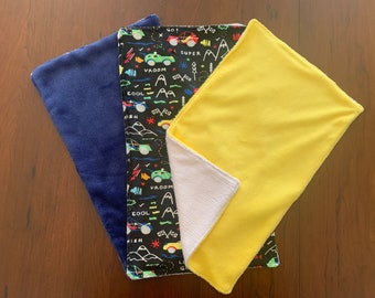 Burp cloths set, Burp cloths boy, burp cloths blue, burp cloths yellow, minky burp cloths, burp cloths, Cars, baby