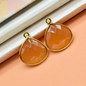 Peach Moonstone 14mm Heart Shape Single Bail,Peach Moonstone Connector,Jewelry making supplies,single Bail Charm Pendant Bezel,Gemstone Gift
