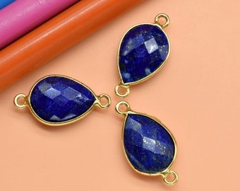 Lapis lazuli bleu 10 x 14 mm Connecteurs double boucle en forme de poire, Pendentif lapis coupe damier, Breloques en lapis lazuli bleu, Briolettes en lapis, Cadeau