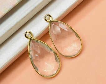 Crystal 10x18mm Pear shape charm,Crystal Quartz pendant,Crystal Gold Plated bezel,charm jewelry making craft,Birthstone charm,Crystal jewels