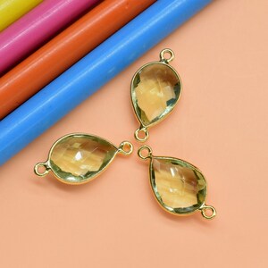 Grön ametist 10 x 14 mm päronformade dubbelöglor, ametist förgylld bezel, ametistpäronhänge, smyckestillverkning berlocker hantverk, juveler