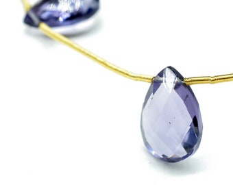 Briolette longo de quartzo ametista com formato de pera de 9 x 13 mm, conta facetada de quartzo roxo, briolette em forma de lágrima de ametista, joia de ametista com pedra do mês de fevereiro