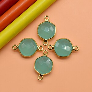 Aqua Chalcedony 10mm Hexagon shape double bail Pendant connectors,Aqua Hexagon charms,Aqua Chalcedony double loop connectors,Hexagon bezels