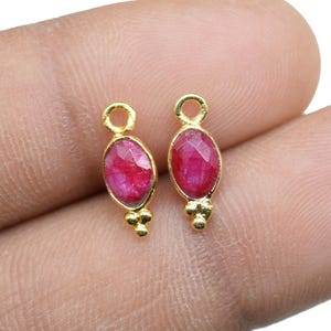 Natural Gemstone Ruby Charms Connector/Handmade Jewelry/Oval Shape Connector/Gemstone Charms/Gold Plated Connector/Tiny Pendant/Ruby Pendant