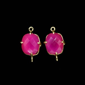 Pink Chalcedony Gemstone 10x12mm Rectangle Shape Connector Pendant,Pink Gemstone Double Bail Pendant,Pink Chalcedony Gold Plating Connectors