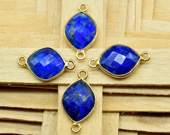 Lapis lazuli 10 x 13 mm oogvormige connectoren met dubbele beugel, lapis lazuli-hanger, lapis lazuli vergulde ring, hot lapis dubbele lus connector